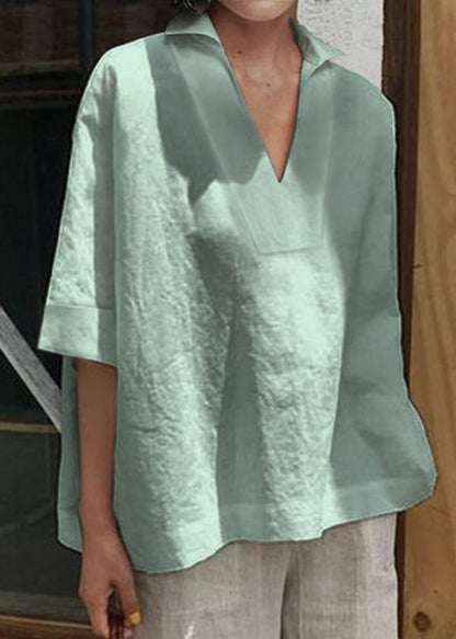 Pink V Neck Cotton Shirt Summer