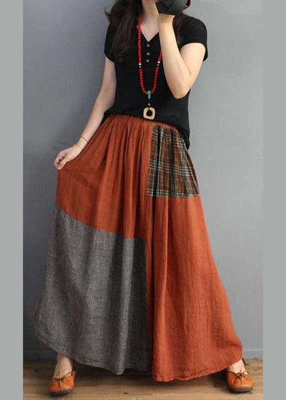 Orange Polka Dots Patchwork Elastic Waist Swing Skirt With Pocket