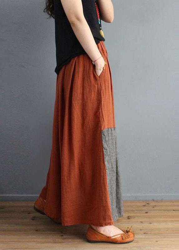 Orange Polka Dots Patchwork Elastic Waist Swing Skirt With Pocket
