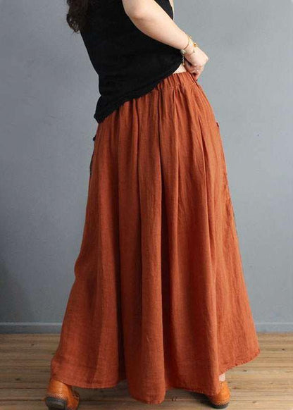 Orange Polka Dots Patchwork Elastic Waist Swing Skirt With Pocket