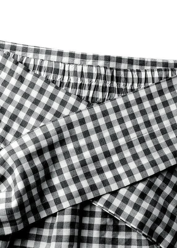 Plaid Pleated Lace-up Elastic Waist Swing Skirts
