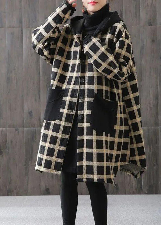 Plaid Pockets Button Fall Thick Hoodies Outwear Long Sleeve
