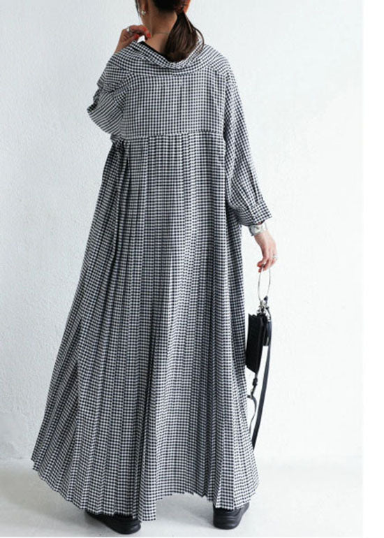 Plaid V Neck Wrinkled Patchwork Cotton Loose Cardigans Spring