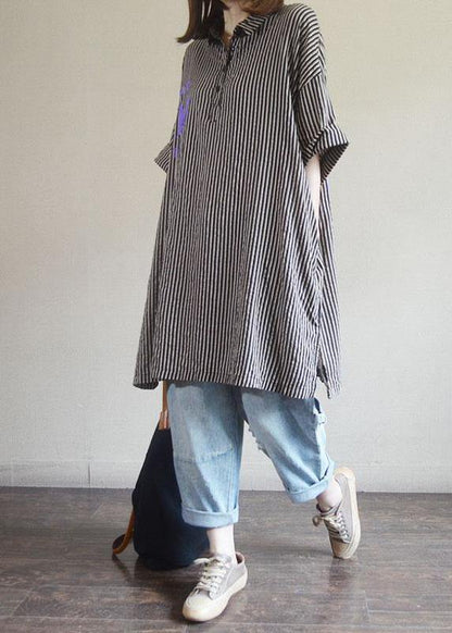 Green Striped Style Cotton Clothes Letter Printed Long Sleeve Shirt