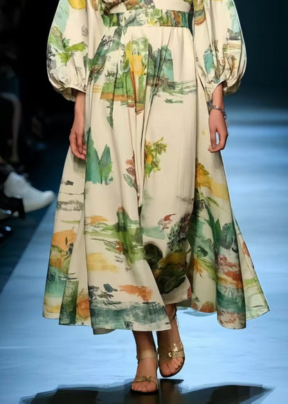 Print Exra Large Hem Cotton Long Dress Spring
