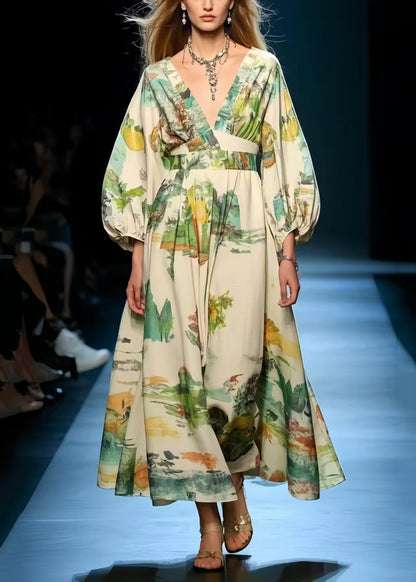 Print Exra Large Hem Cotton Long Dress Spring