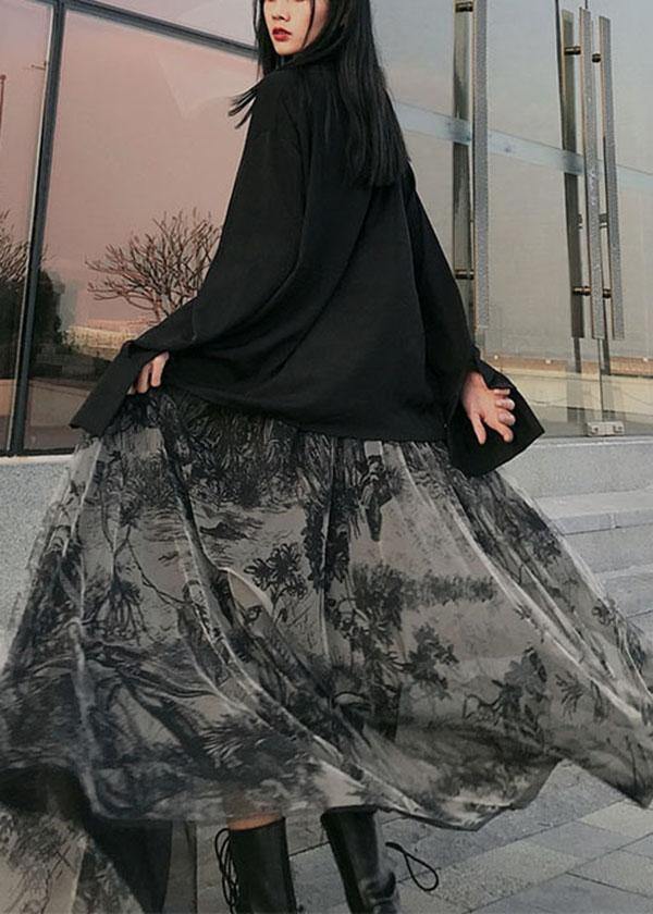 Print Tulle Pleated Summer a Line Skirts