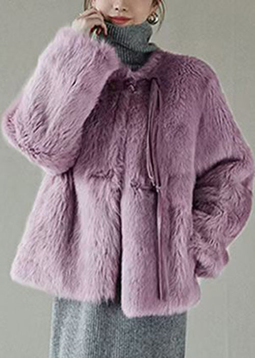 Purple Button Mink Hair Coat Winter