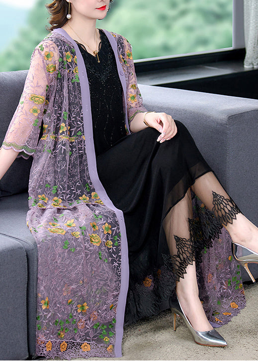 Purple Embroidered Tulle Upf 50+ Hooded Cardigan Spring