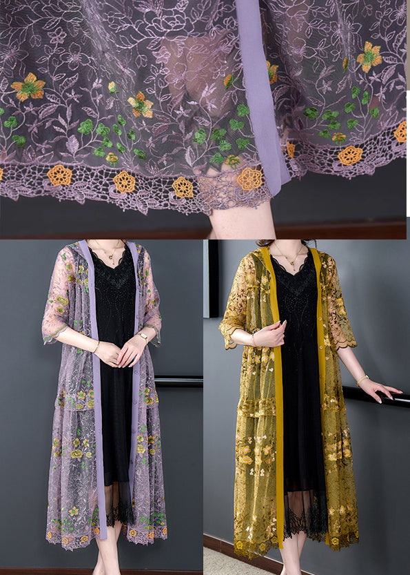 Purple Embroidered Tulle Upf 50+ Hooded Cardigan Spring
