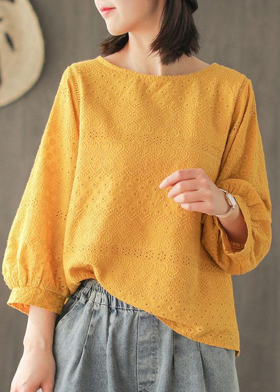 Women Purple Embroideried Lantern sleeve Asymmetrical design Cotton Blouse Top Summer