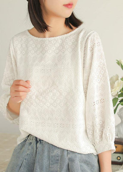 Women Purple Embroideried Lantern sleeve Asymmetrical design Cotton Blouse Top Summer