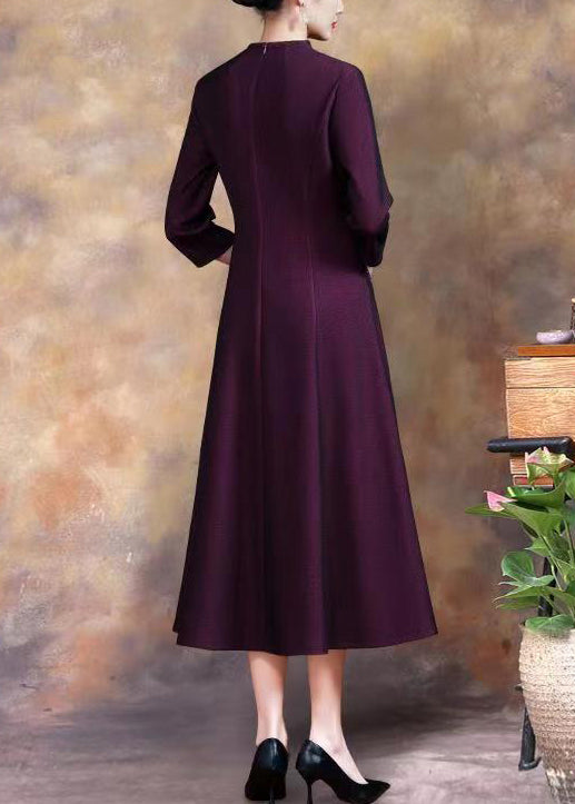 Purple Embroidered Sequins Cotton Long Dress Fall