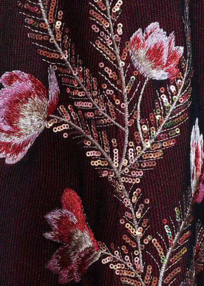 Purple Embroidered Sequins Cotton Long Dress Fall