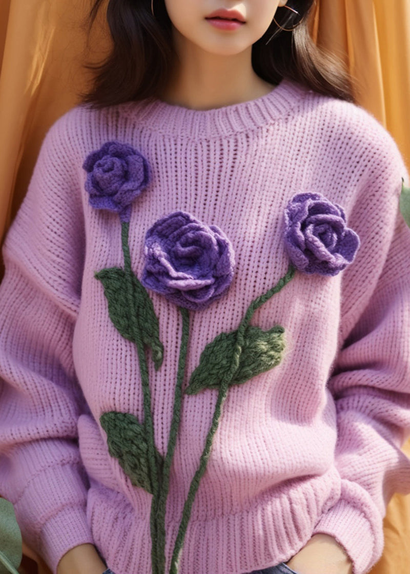 Purple Hollow Out Knit Sweaters Spring