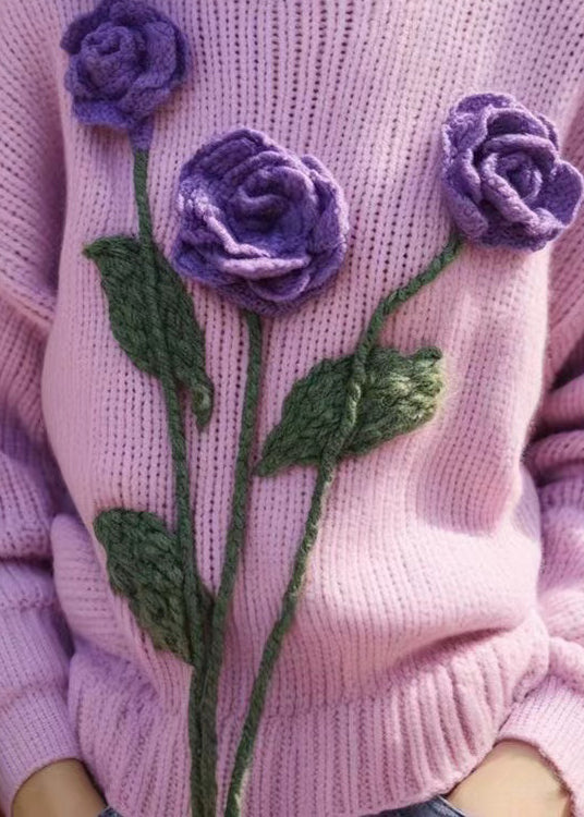 Purple Hollow Out Knit Sweaters Spring