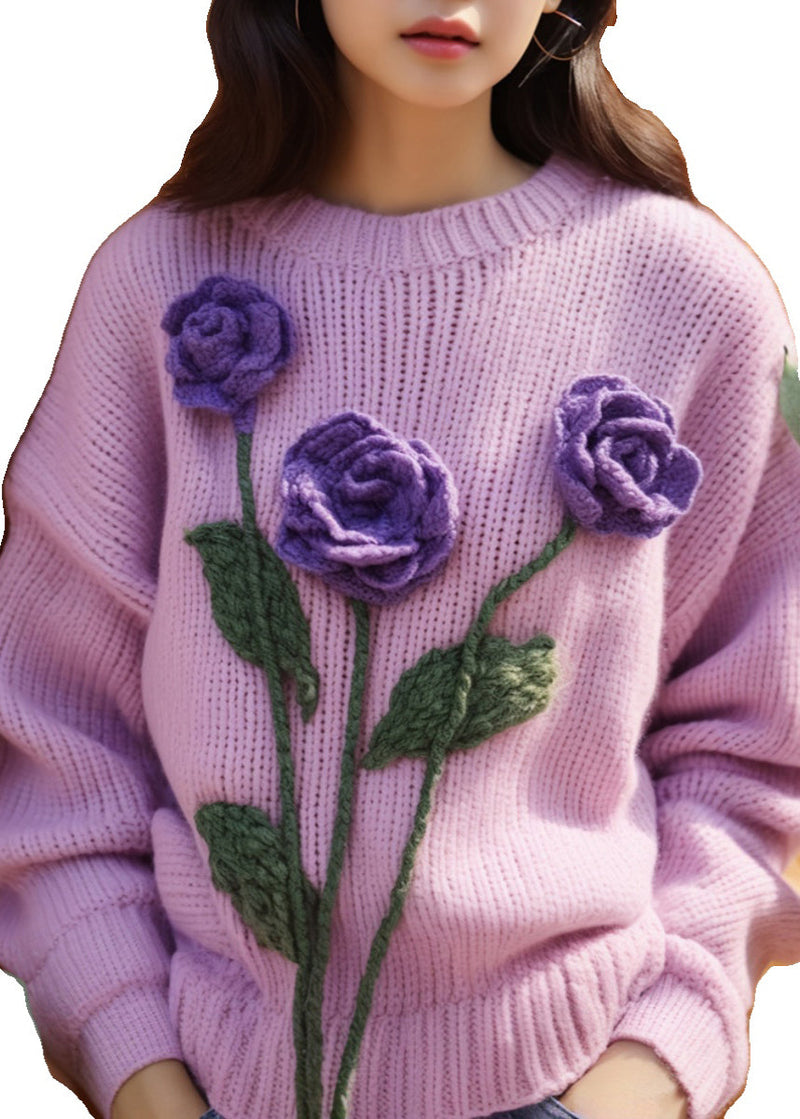 Purple Hollow Out Knit Sweaters Spring
