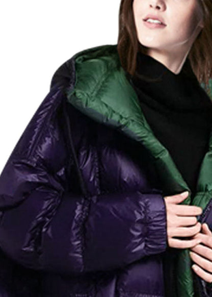 Purple Hooded Zippered Duck Down Puffer Coat Winter