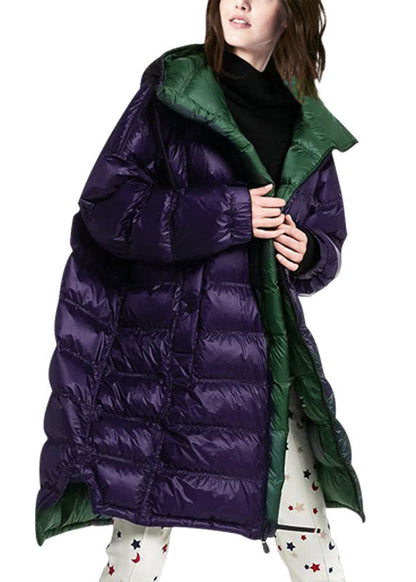 Purple Hooded Zippered Duck Down Puffer Coat Winter