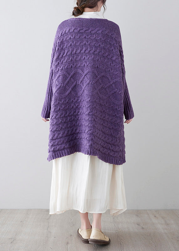 Purple O-neck Button Knit Loose Knit Cardigans Spring