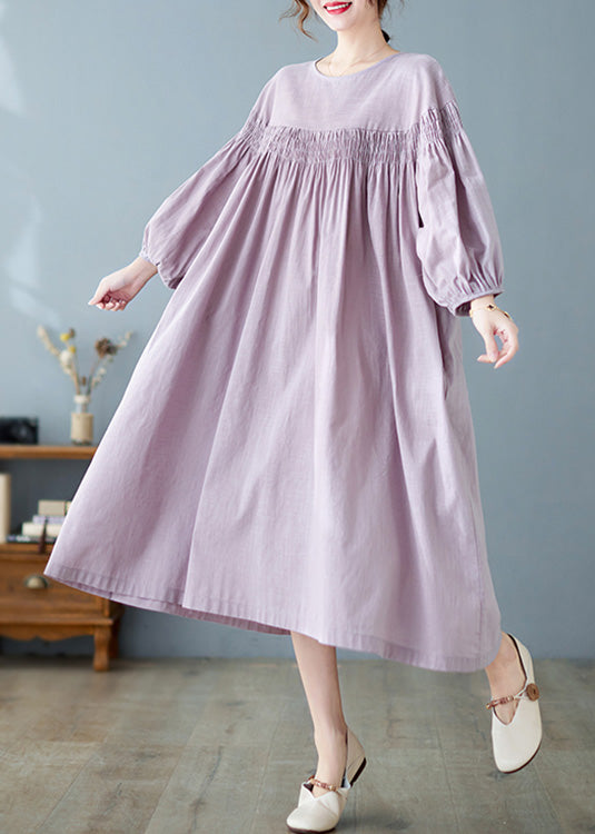 Purple O-neck Patchwork Wrinkled Maxi Dresses Spring