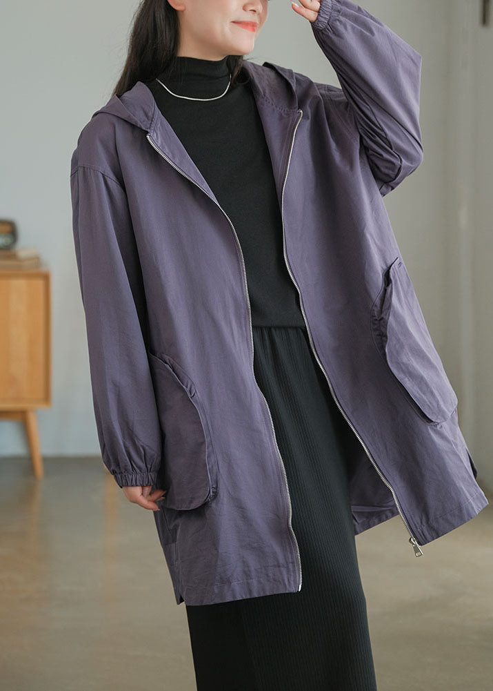 Purple Oversized Big Pockets Cotton Coats Fall