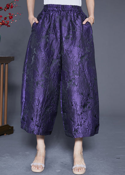 Purple Oversized Jacquard Silk Wide Leg Pants Summer