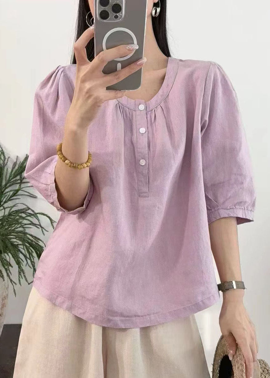 Purple Oversized Linen Top Half Sleeve