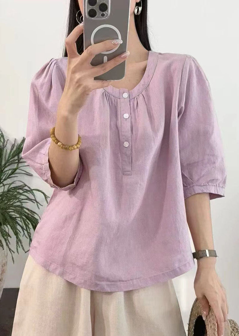 Purple Oversized Linen Top Half Sleeve