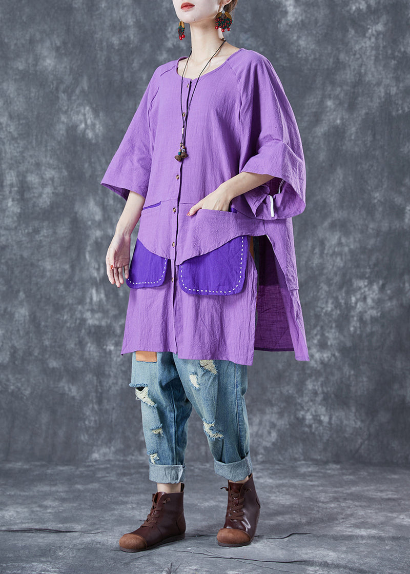 Purple Oversized Patchwork Cotton Shirt Summer