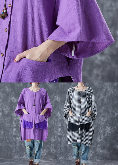 Purple Oversized Patchwork Cotton Shirt Summer