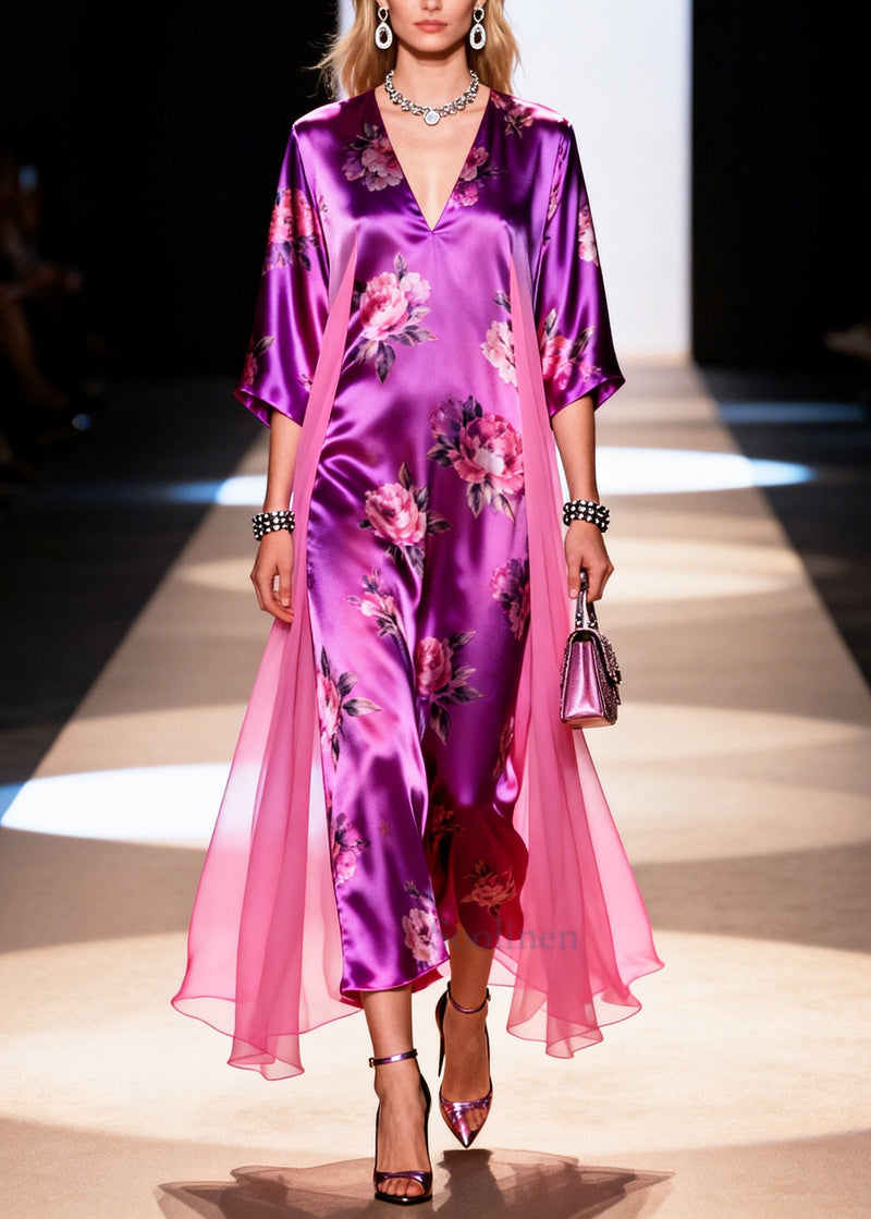 Purple Oversized Patchwork Tulle Long Dresses Summer