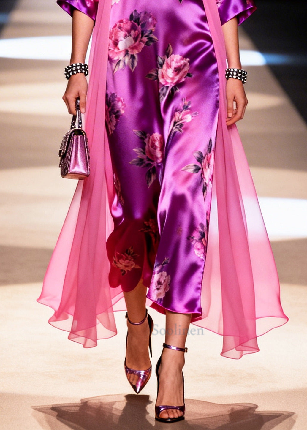 Purple Oversized Patchwork Tulle Long Dresses Summer