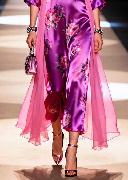 Purple Oversized Patchwork Tulle Long Dresses Summer