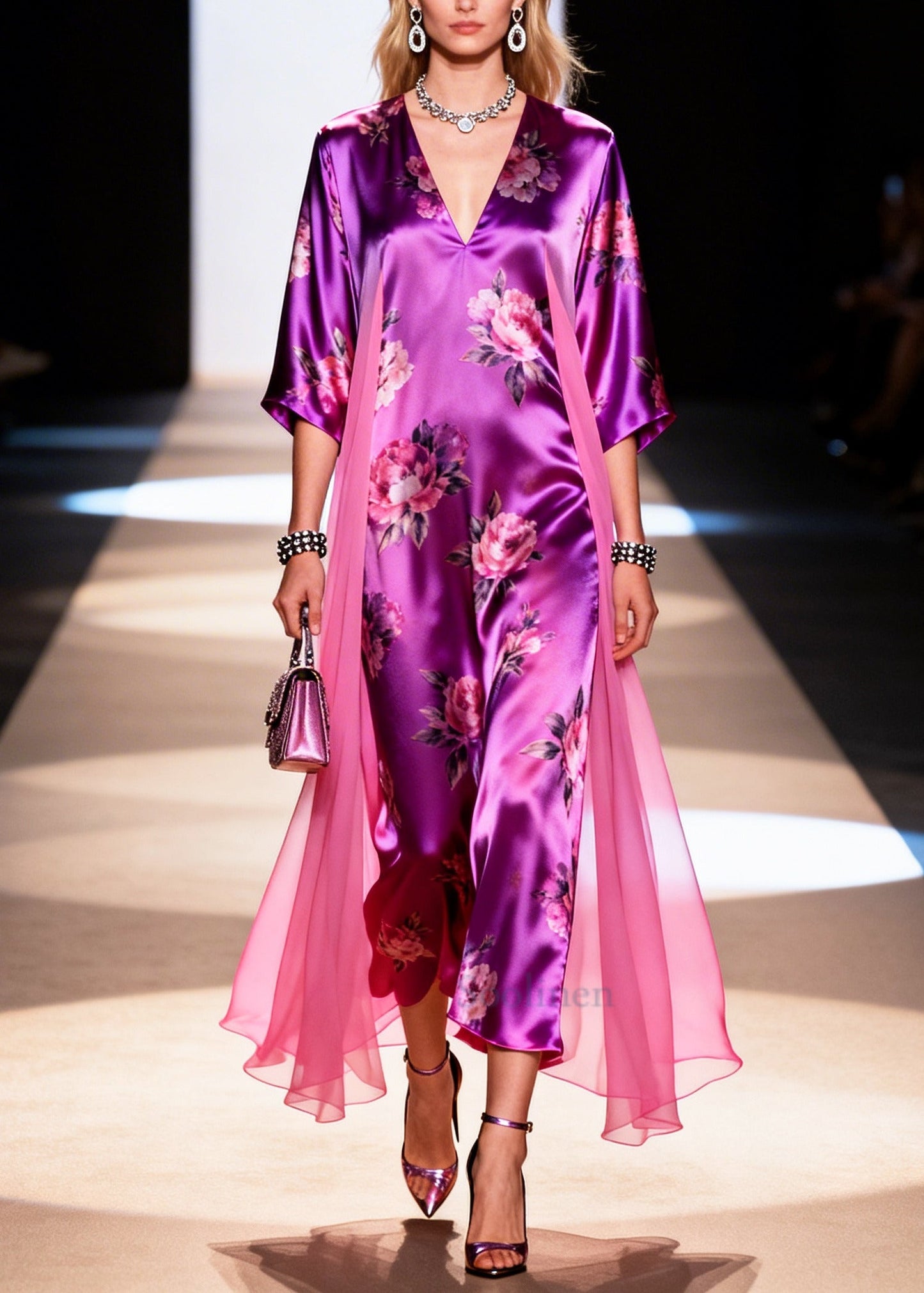 Purple Oversized Patchwork Tulle Long Dresses Summer