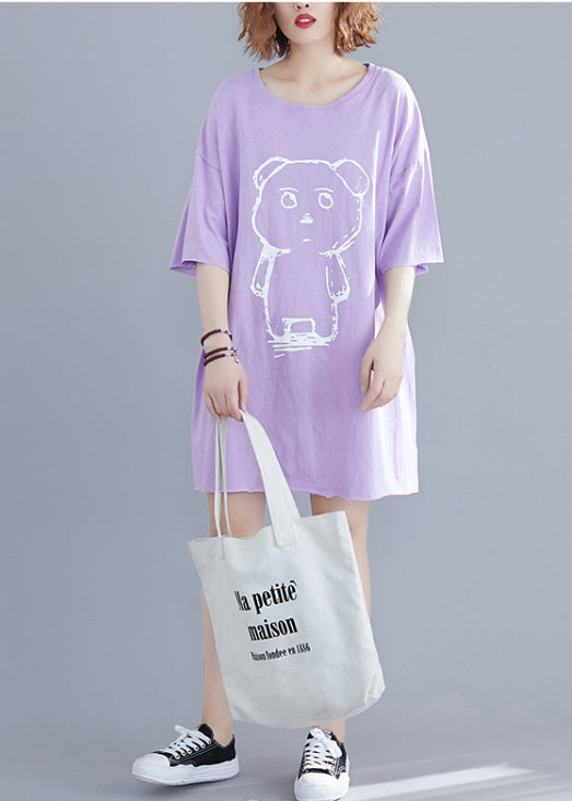 Purple Oversized Print Cotton Dresses Summer