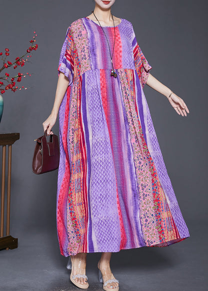 Purple Oversized Striped Cotton Maxi Dresses Summer