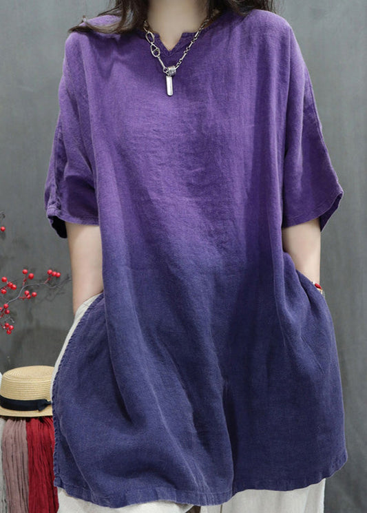 Purple Oversized Tie Dye Linen Top Summer