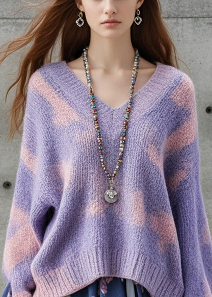 Purple Oversized Tie Dye Thick Knit Sweater Fall