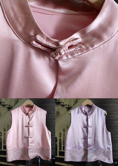 Purple Patchwork Embroideried Silk Tops Sleeveless