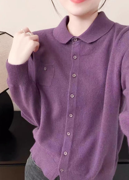 Purple Peter Pan Collar Button Knit Sweater Fall