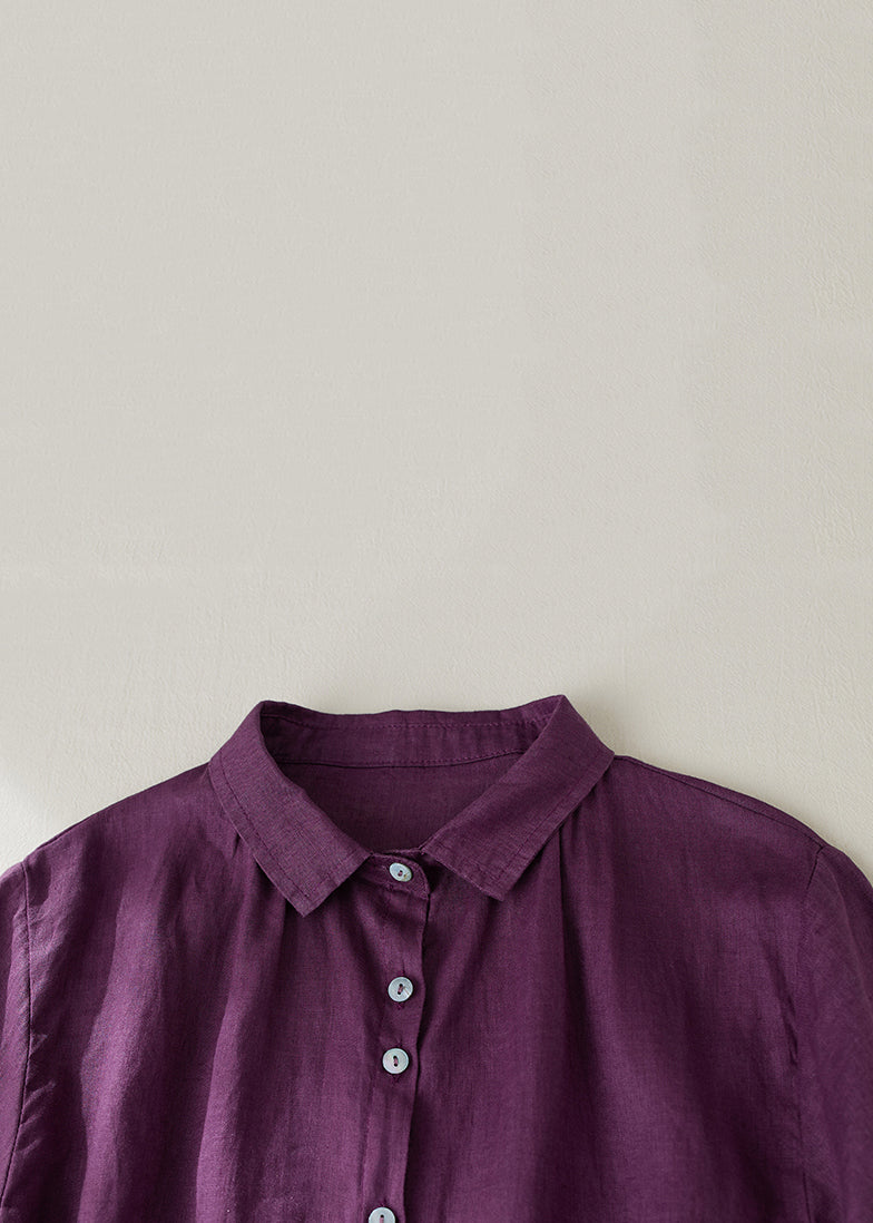 Purple Peter Pan Collar Button Linen Blouse Summer