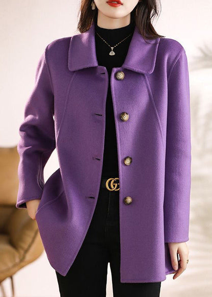 Purple Peter Pan Collar Button Woolen Coats Fall