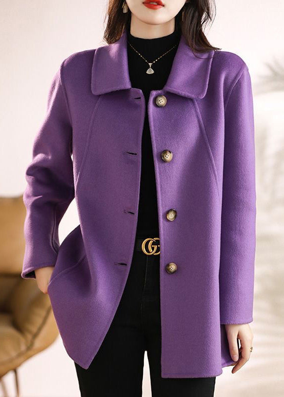 Purple Peter Pan Collar Button Woolen Coats Fall