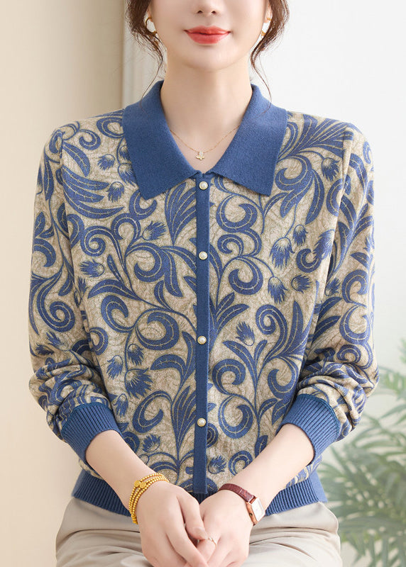 Purple Peter Pan Collar Print Knit Sweaters Spring
