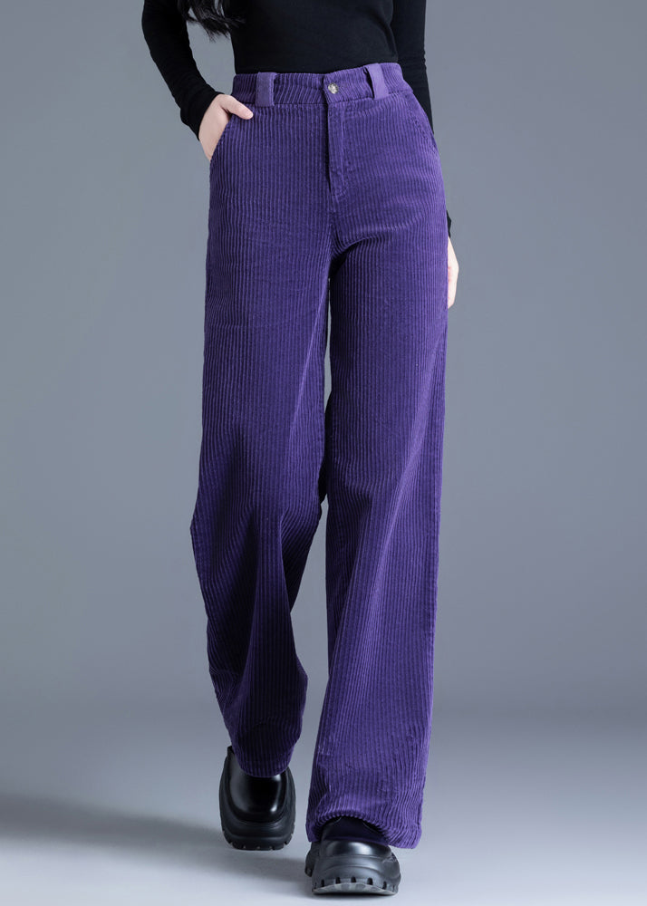 Purple Pockets High Waist Corduroy Straight Pants Spring