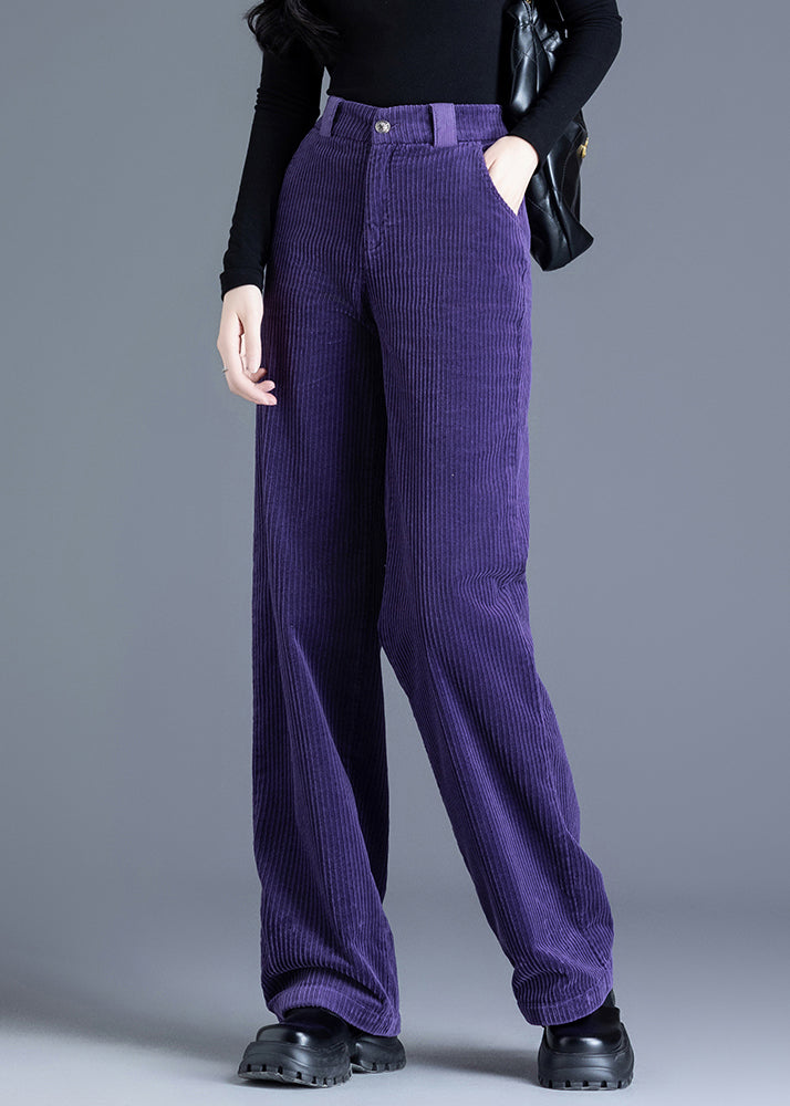 Purple Pockets High Waist Corduroy Straight Pants Spring