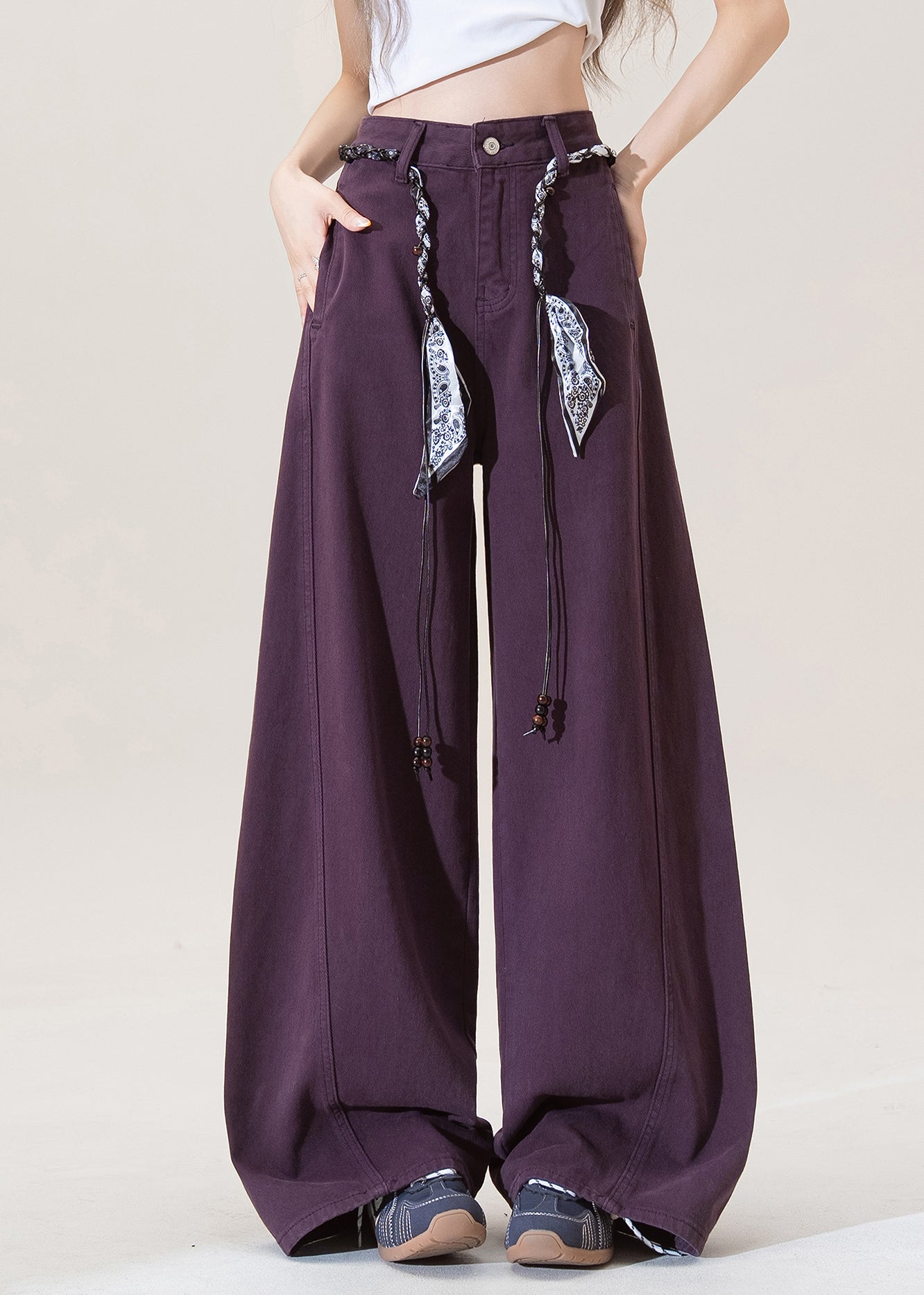 Purple Pockets High Waist Denim Pants Spring