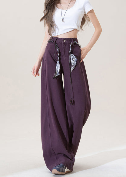 Purple Pockets High Waist Denim Pants Spring