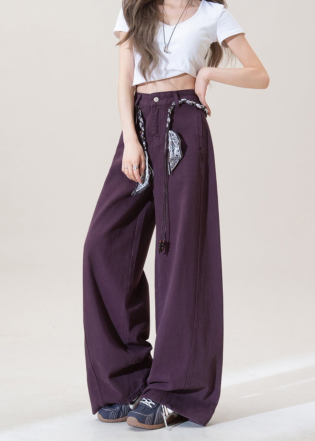 Purple Pockets High Waist Denim Pants Spring
